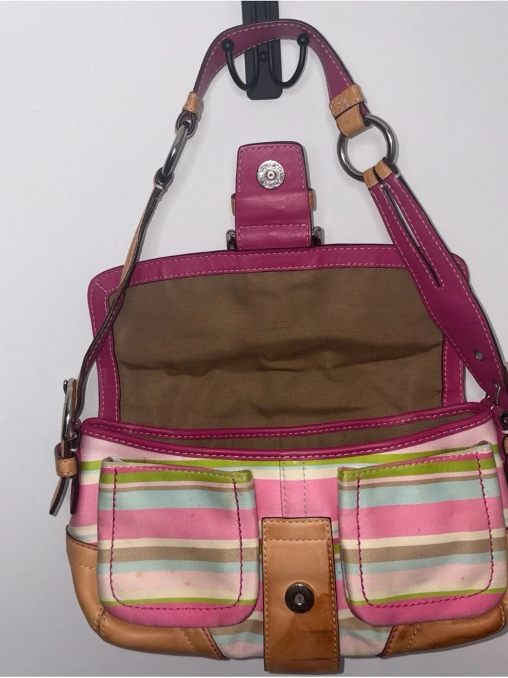 Vintage Coach pastel rainbow stripe Hamptons flap shoulder bag 1886